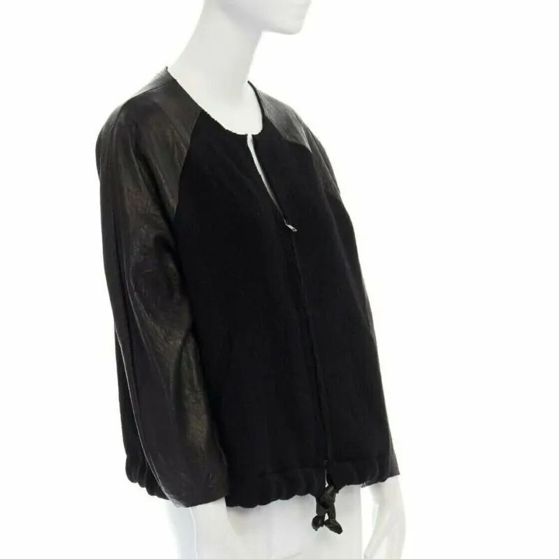 Isabel Marant Leather Sleeve Wool Bomber Black Wool Fair - Inside View