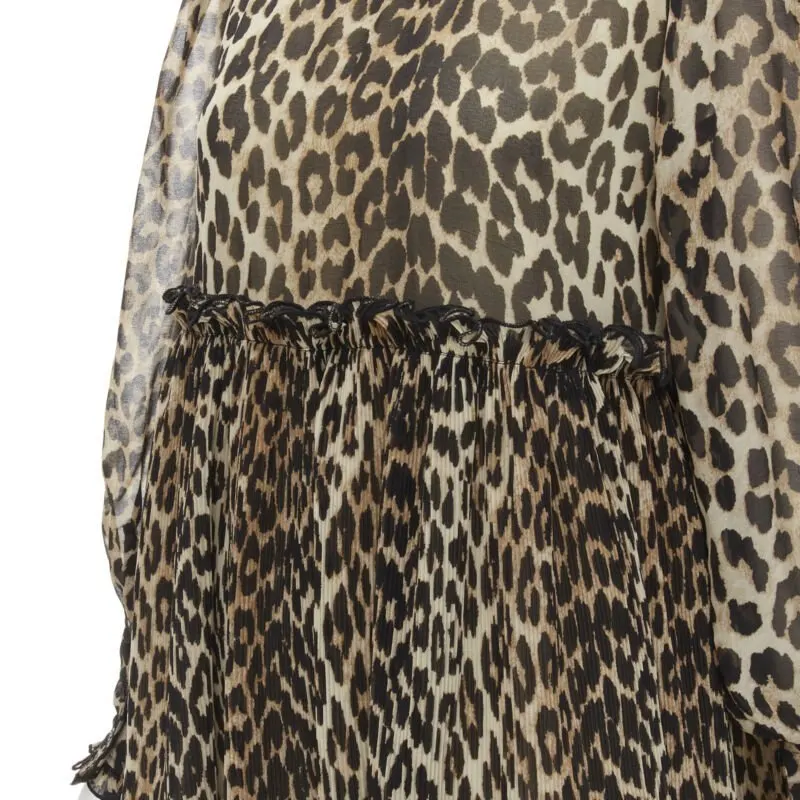 Ganni Leopard Babydoll Dress Brown Polyester Never worn - Back View