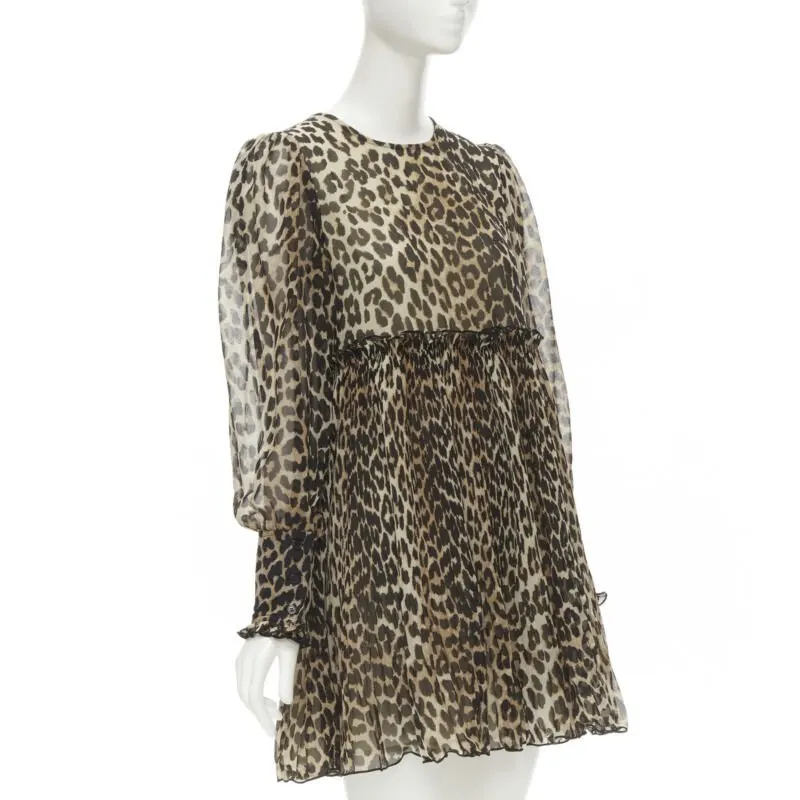 Ganni Leopard Babydoll Dress Brown Polyester Never worn - Inside View