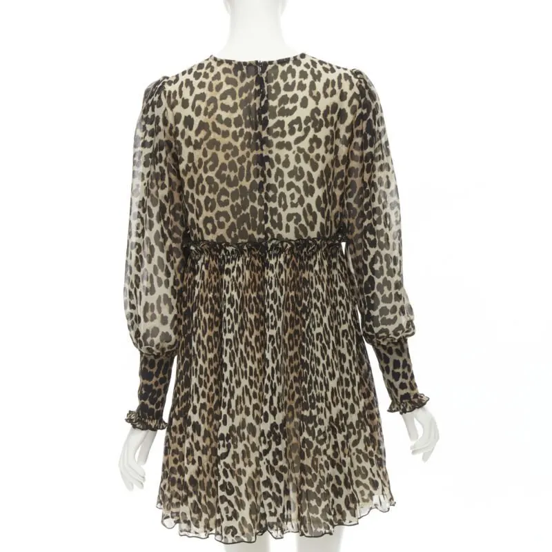 Ganni Leopard Babydoll Dress Brown Polyester Never worn - Box View