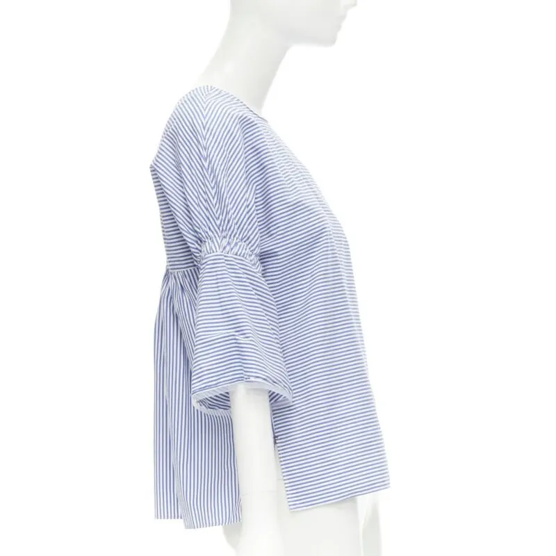 Tibi Striped Bell Top Blue Cotton Never worn - Model View