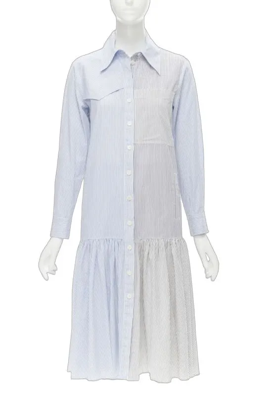 Tibi Striped Shirt Dress Blue Cotton Never worn - Front View