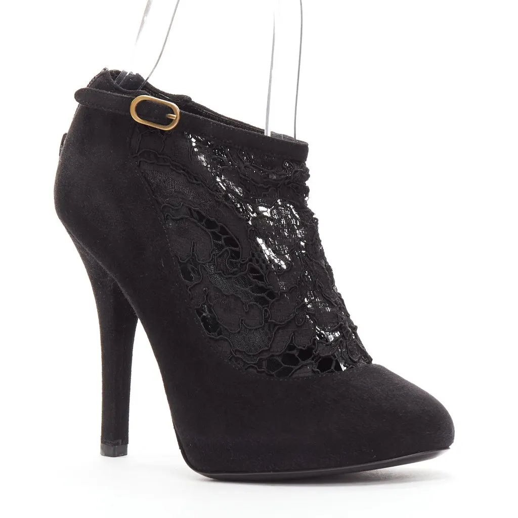 Dolce & Gabbana Floral Lace High Booties Gold Suede Very good - Back View