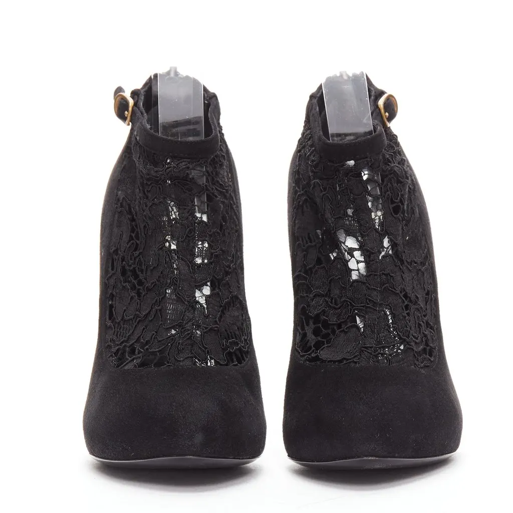 Dolce & Gabbana Floral Lace High Booties Gold Suede Very good - Inside View
