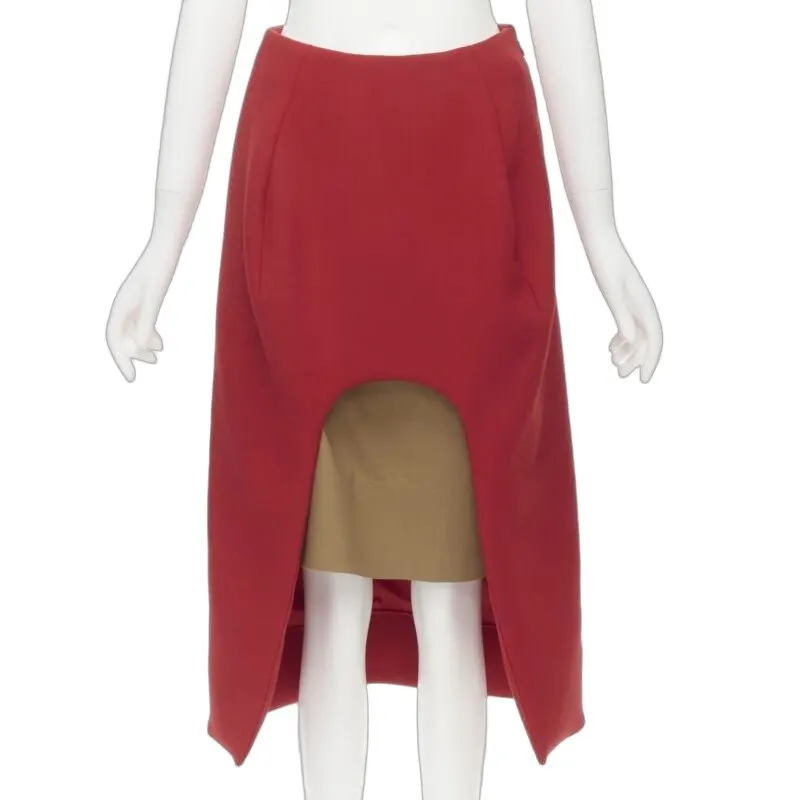 Marni Curved Hem Skirt Red Wool Never worn - Front View