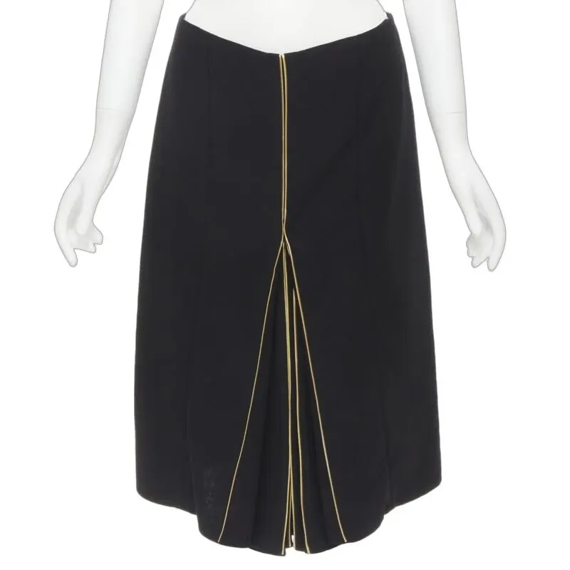 Marni Gold Piping Skirt Black Wool Never worn - Front View
