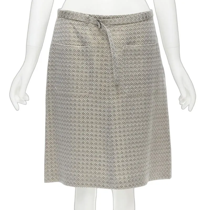 Dries Van Noten Jacquard Belted Skirt Gold Cotton Never worn - Front View