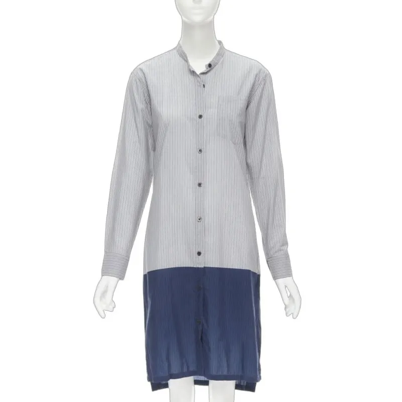 Dries Van Noten Pinstripe Shirt Dress Blue Cotton Never worn - Front View