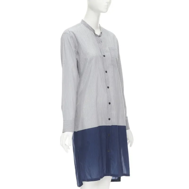 Dries Van Noten Pinstripe Shirt Dress Blue Cotton Never worn - Inside View