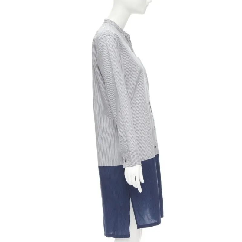 Dries Van Noten Pinstripe Shirt Dress Blue Cotton Never worn - Model View