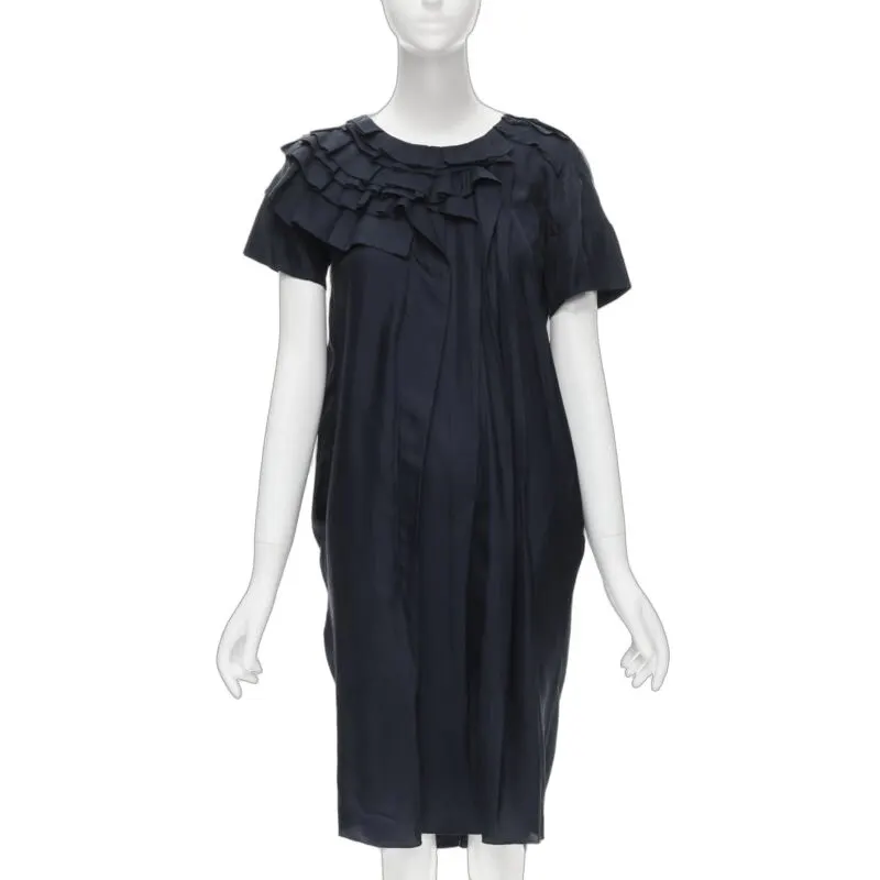 Marni Silk Ruffle Dress Blue Silk Very good - Front View