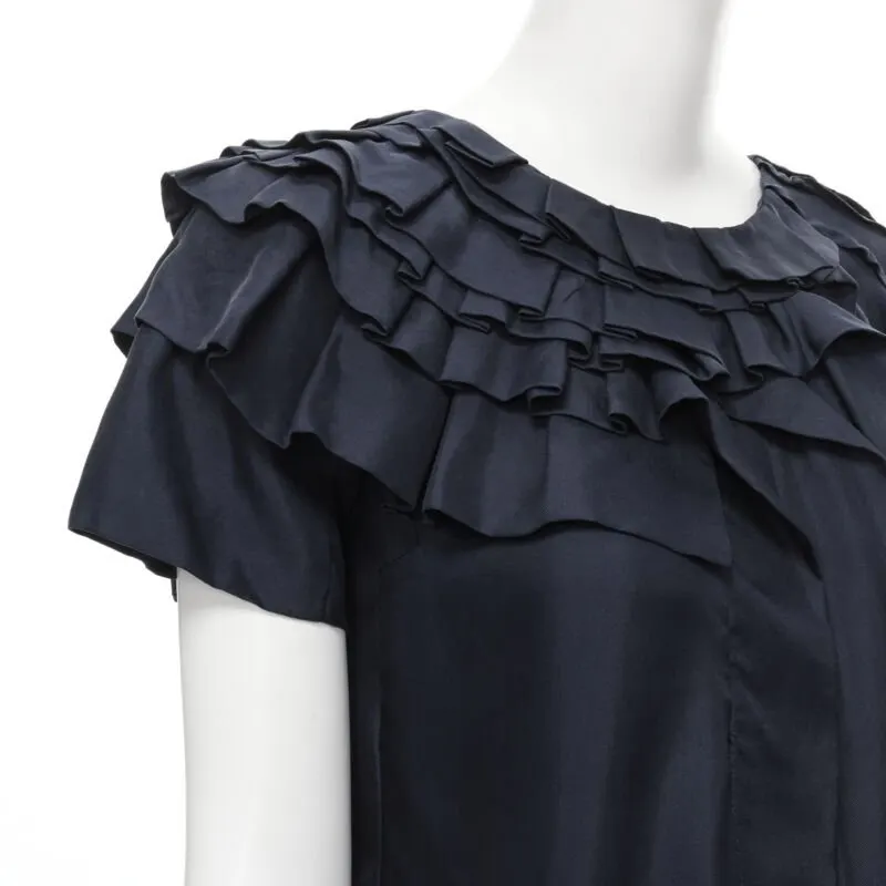 Marni Silk Ruffle Dress Blue Silk Very good - Back View