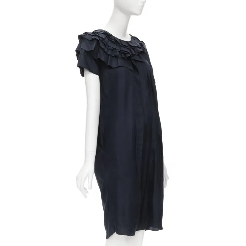Marni Silk Ruffle Dress Blue Silk Very good - Inside View