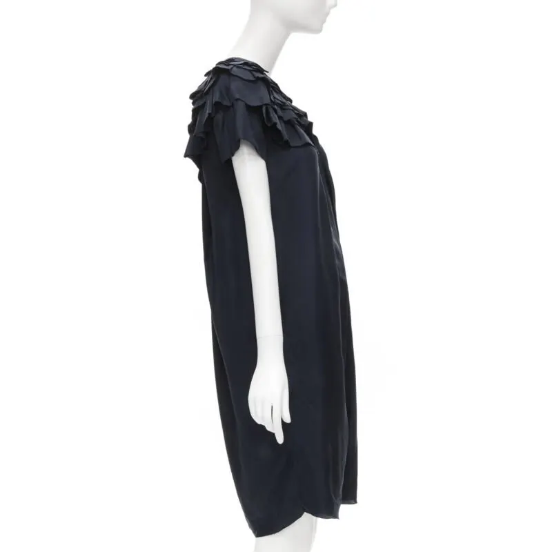 Marni Silk Ruffle Dress Blue Silk Very good - Model View