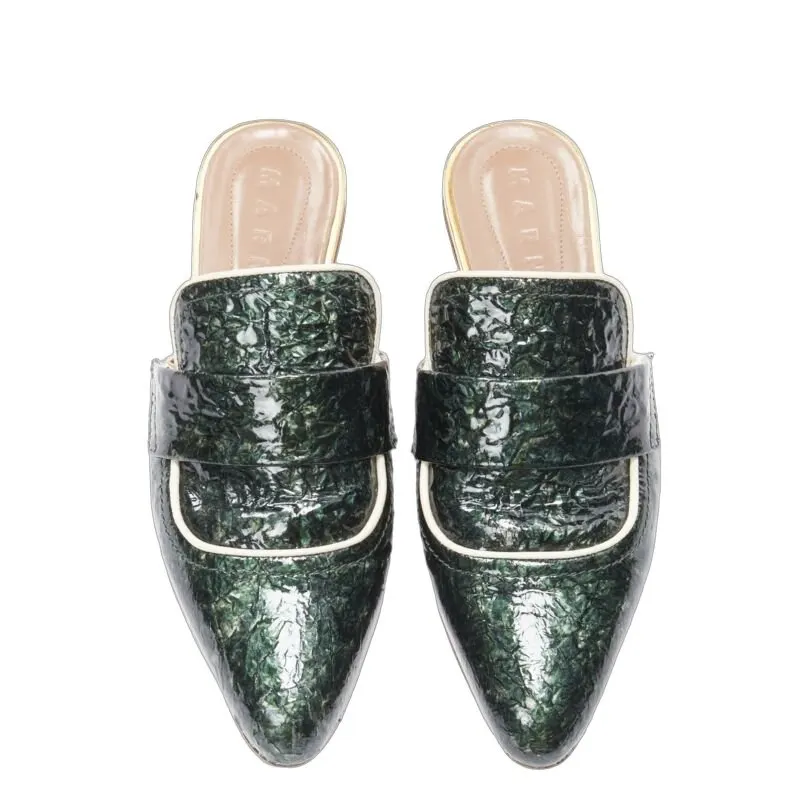 Marni Patent Point Flats Green Leather Very good - Front View
