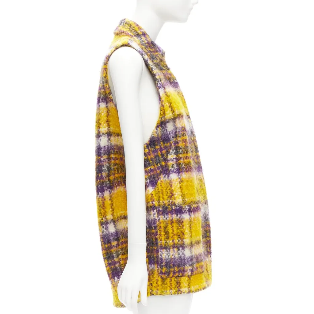 Marni Yellow Plaid Sleeveless Coat Purple Cotton Very good - Front View