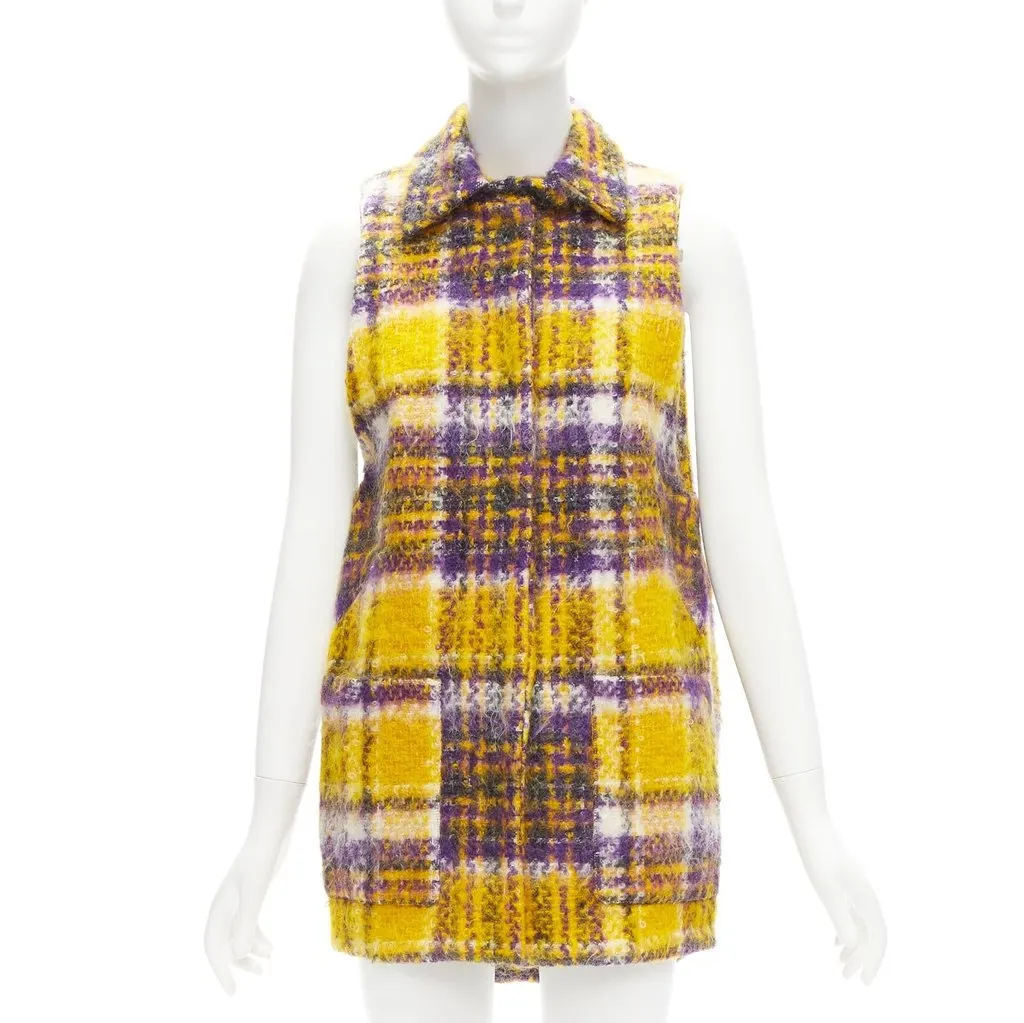 Marni Yellow Plaid Sleeveless Coat Purple Cotton Very good - Back View