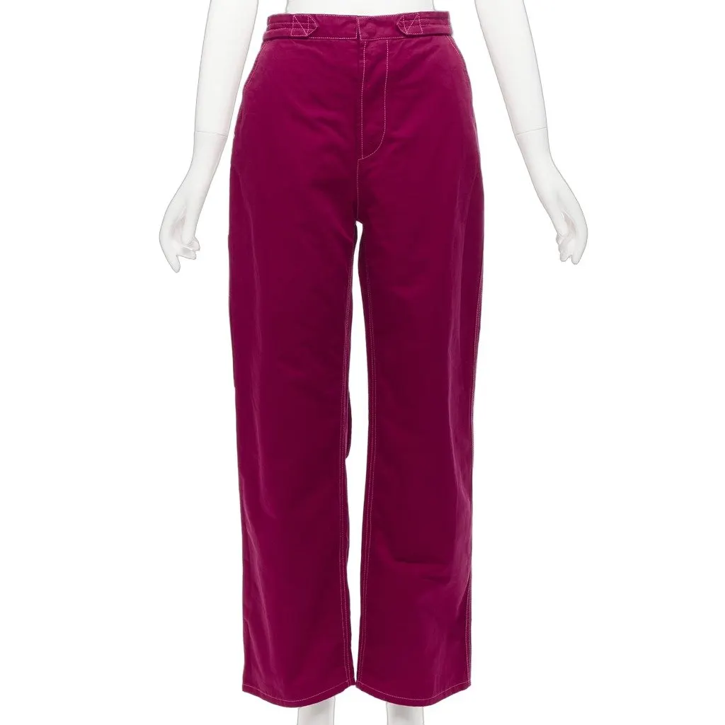 Marni Topstitch Wide Pants Burgundy Cotton Never worn - Front View