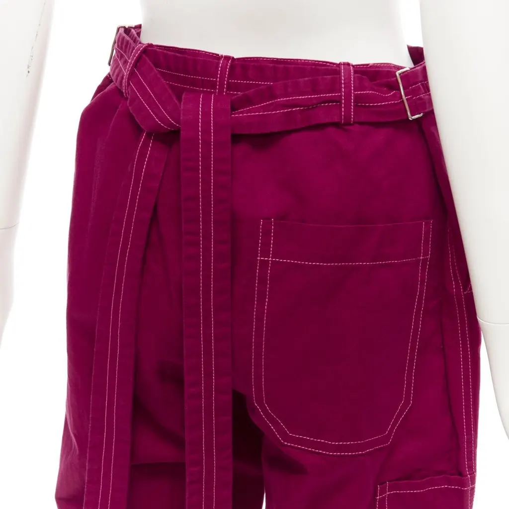 Marni Topstitch Wide Pants Burgundy Cotton Never worn - Back View