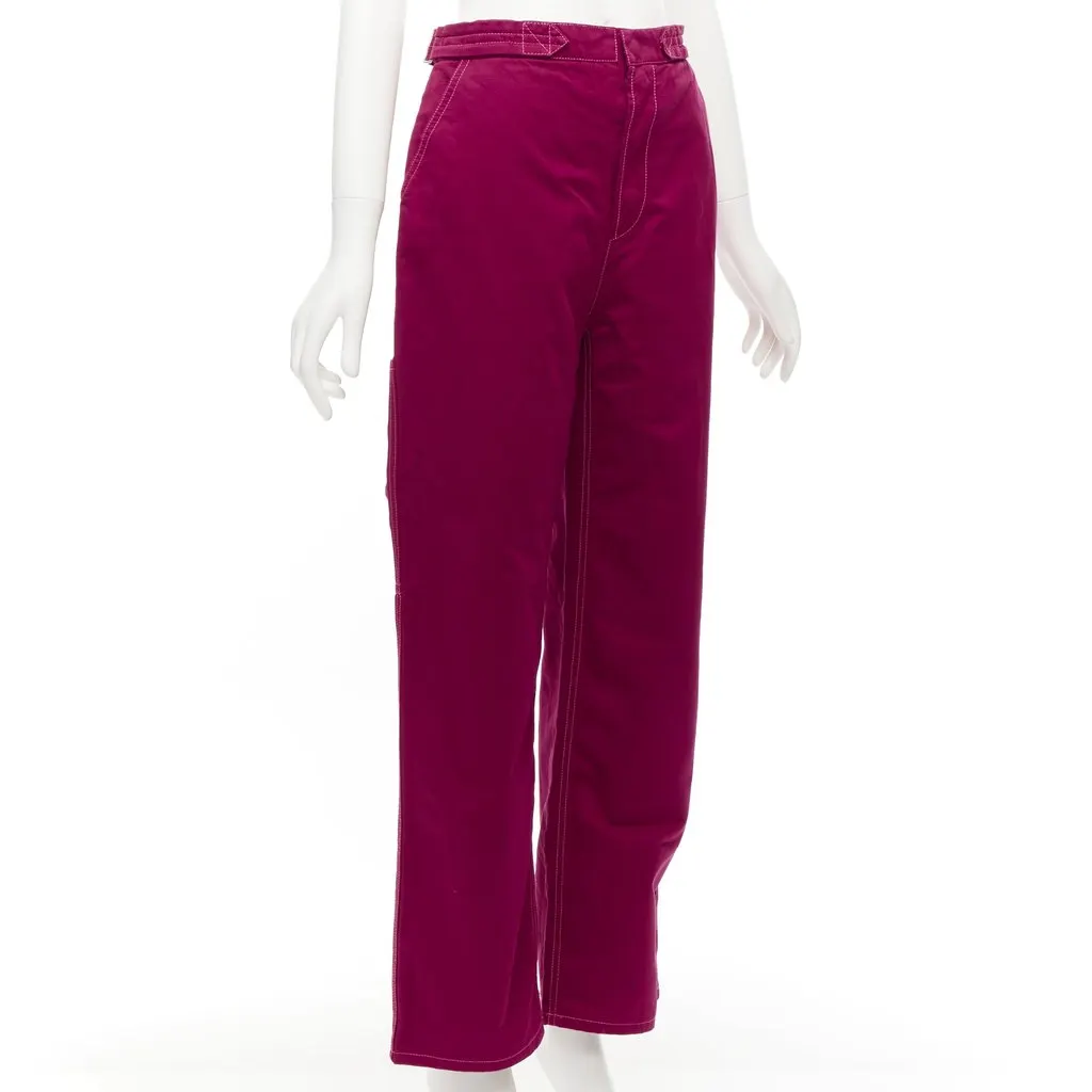Marni Topstitch Wide Pants Burgundy Cotton Never worn - Inside View
