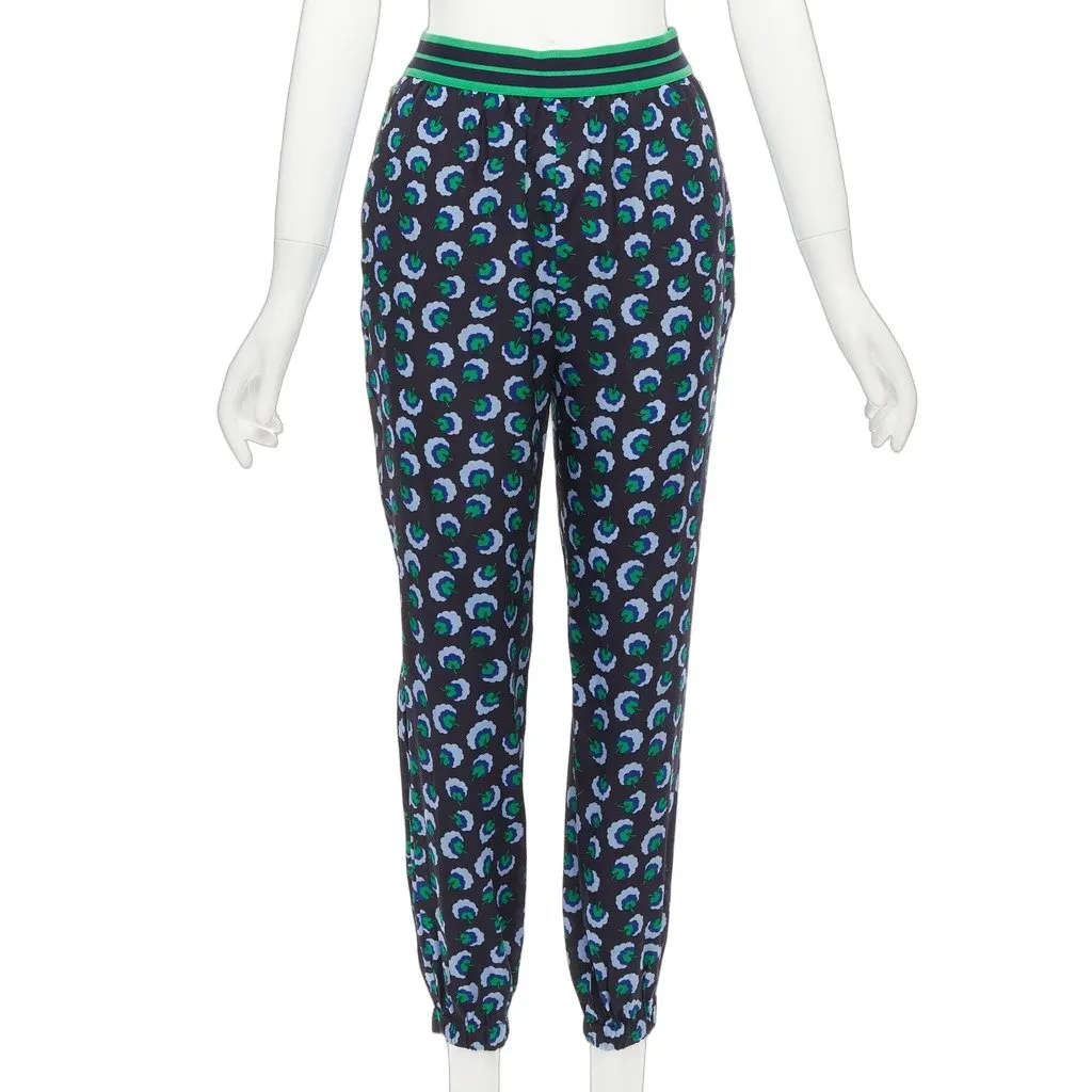 Stella McCartney Silk Graphic Pants Green Silk Never worn - Front View