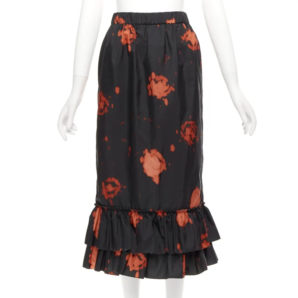 Marni Splatter Ruffle Skirt Black Polyester Never worn - Front View