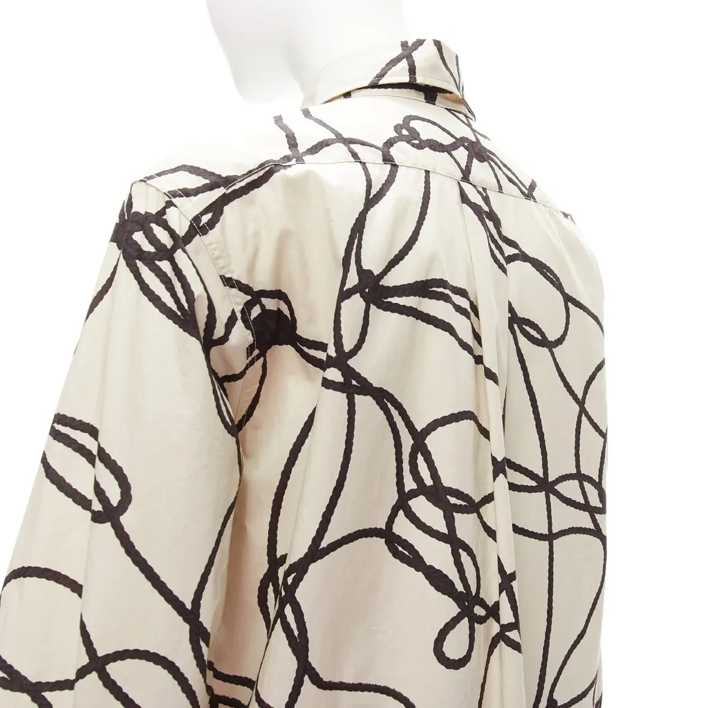 Dries Van Noten Rope Print Shirt Dress Beige Cotton Never worn - Back View
