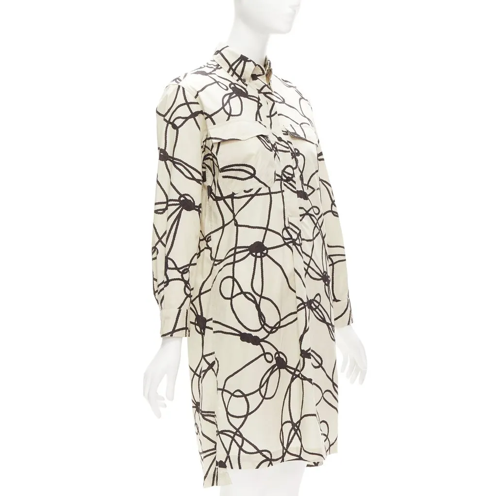 Dries Van Noten Rope Print Shirt Dress Beige Cotton Never worn - Inside View