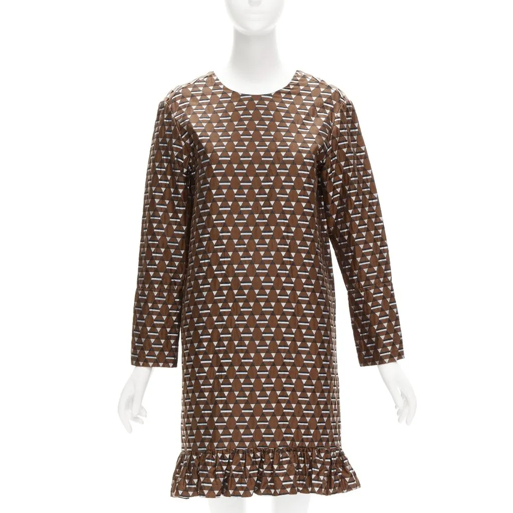 Marni Geometric Frill Dress Brown Cotton Very good - Front View