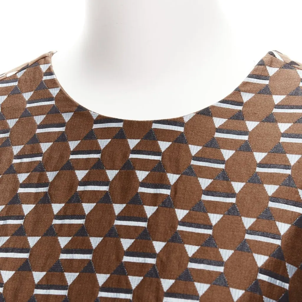 Marni Geometric Frill Dress Brown Cotton Very good - Back View
