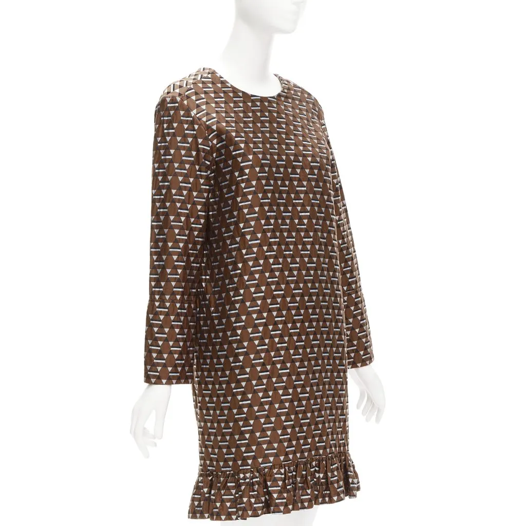 Marni Geometric Frill Dress Brown Cotton Very good - Inside View