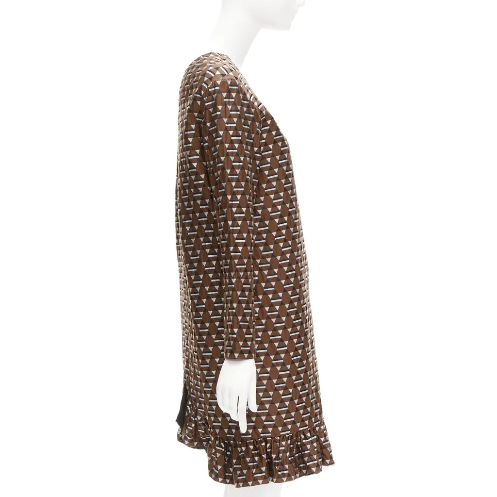 Marni Geometric Frill Dress Brown Cotton Very good - Model View