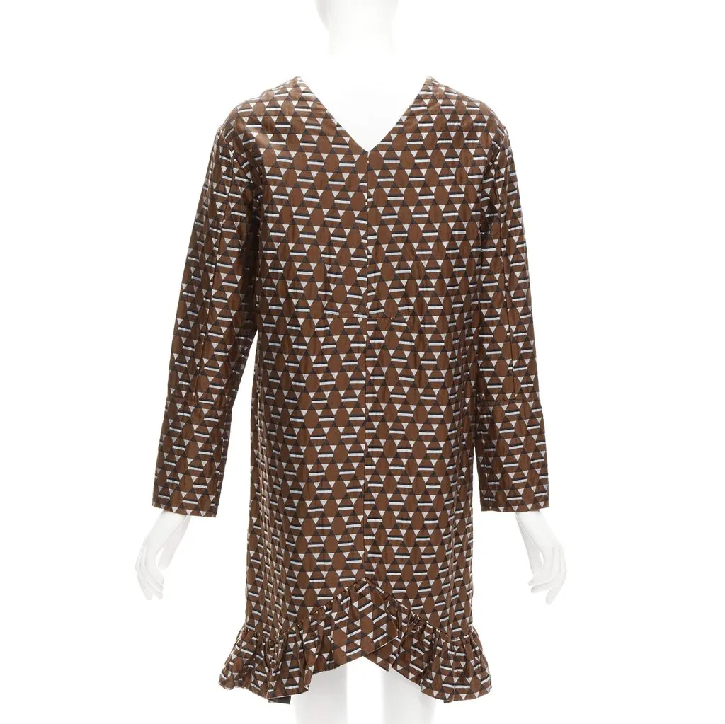 Marni Geometric Frill Dress Brown Cotton Very good - Box View