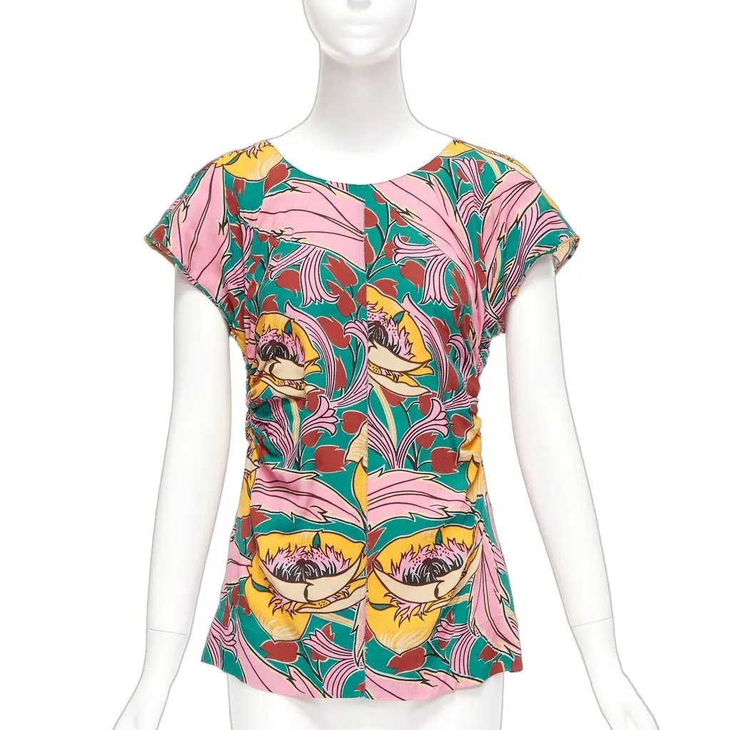 Marni Floral Gathered Top MultiColor Viscose Never worn - Front View