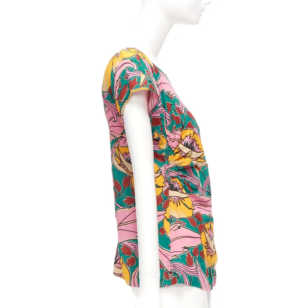 Marni Floral Gathered Top MultiColor Viscose Never worn - Model View