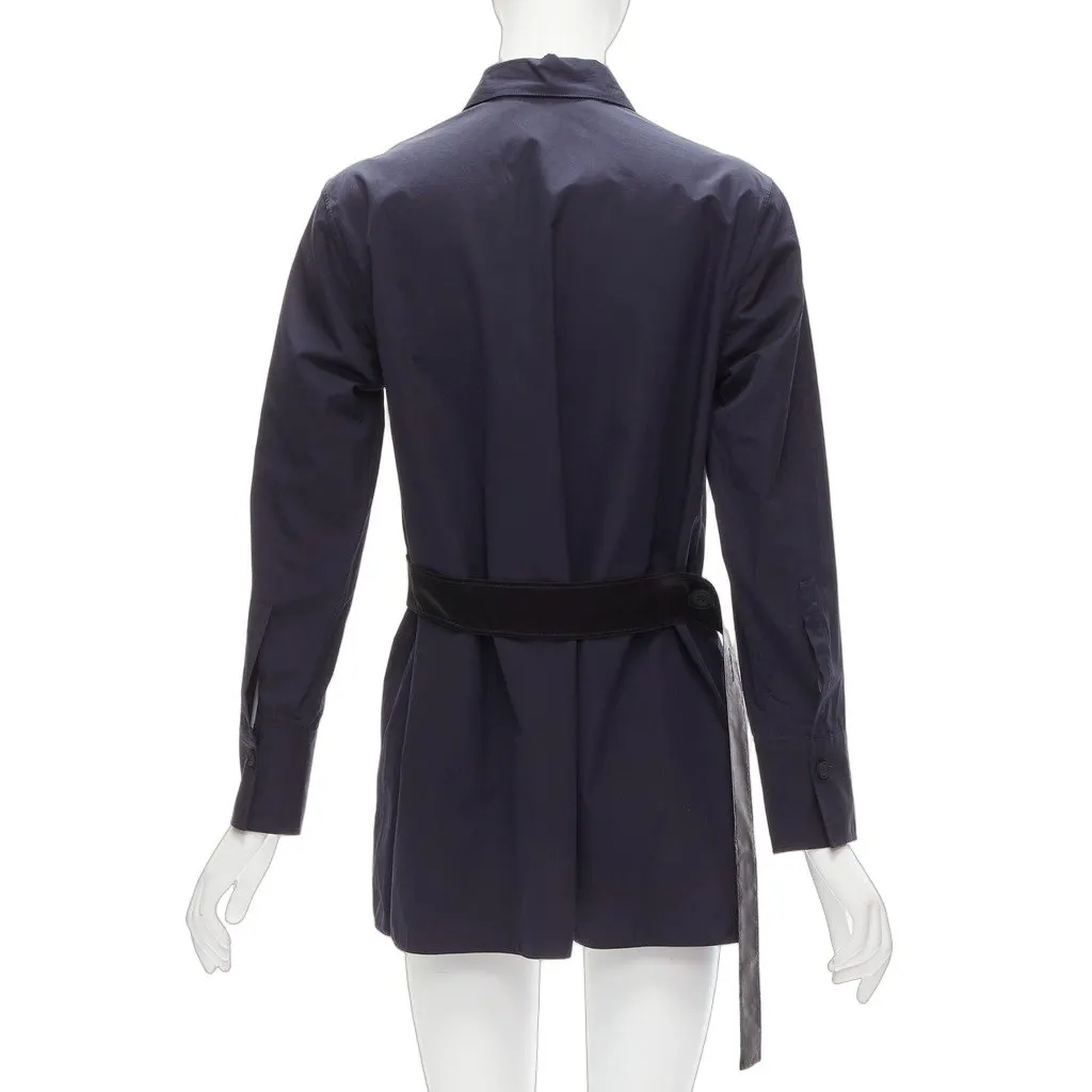 Marni Asymmetric Belted Shirt Navy Cotton Very good - Front View