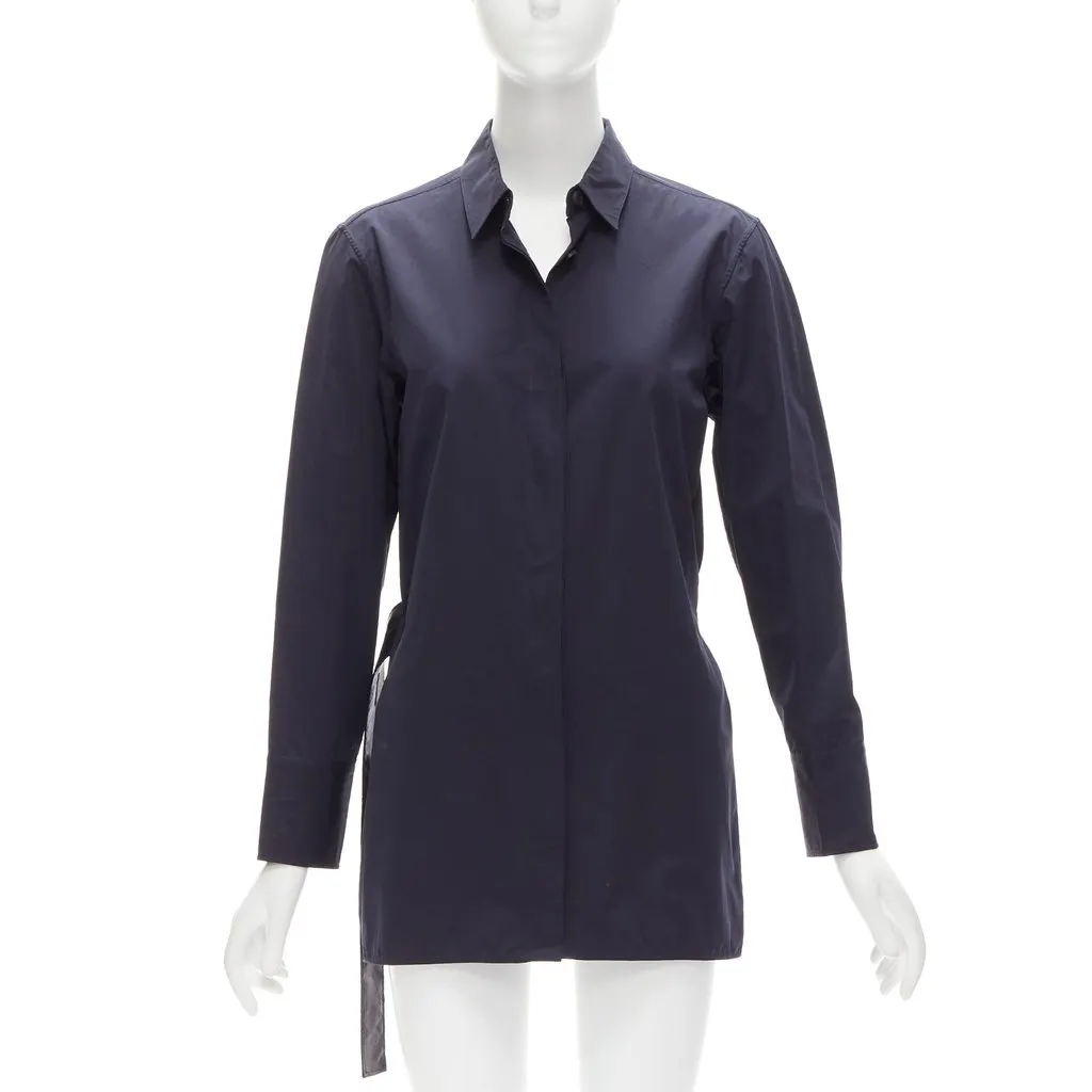 Marni Asymmetric Belted Shirt Navy Cotton Very good - Inside View