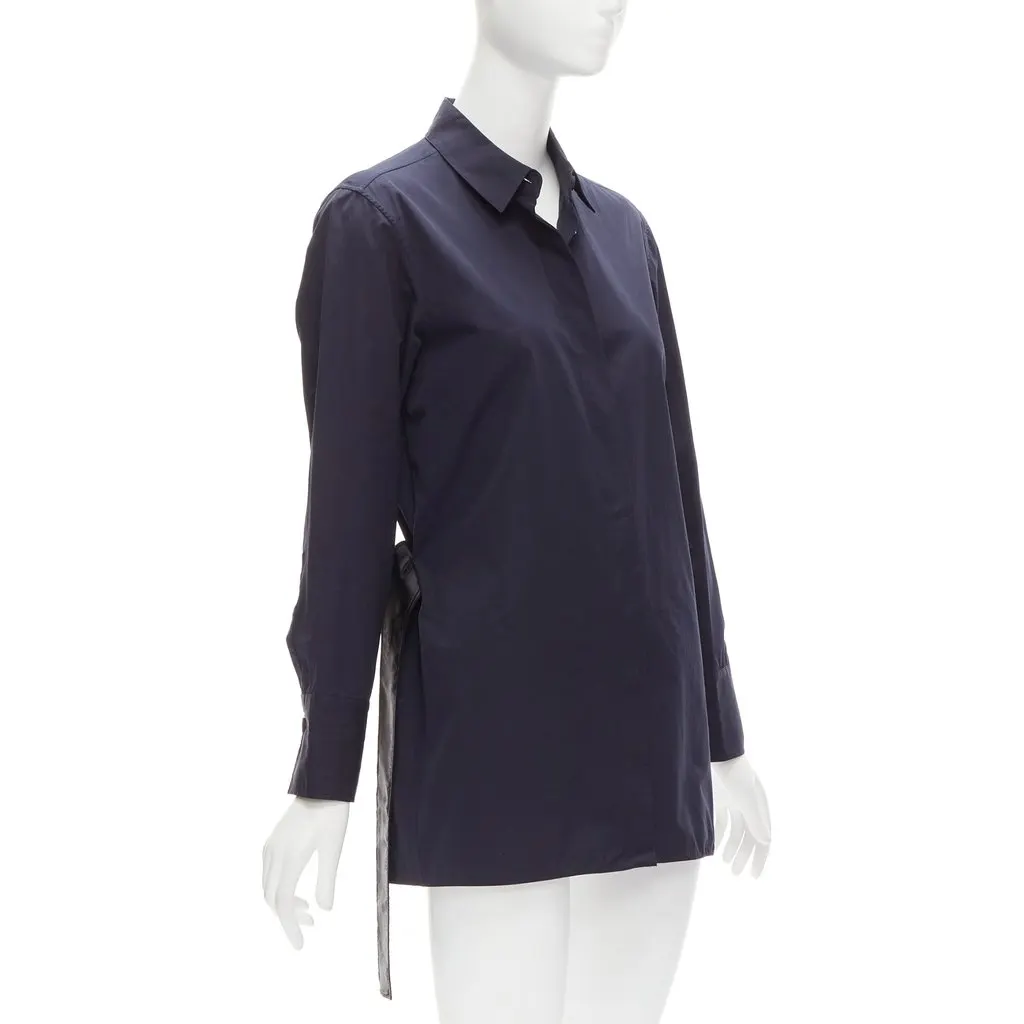 Marni Asymmetric Belted Shirt Navy Cotton Very good - Model View