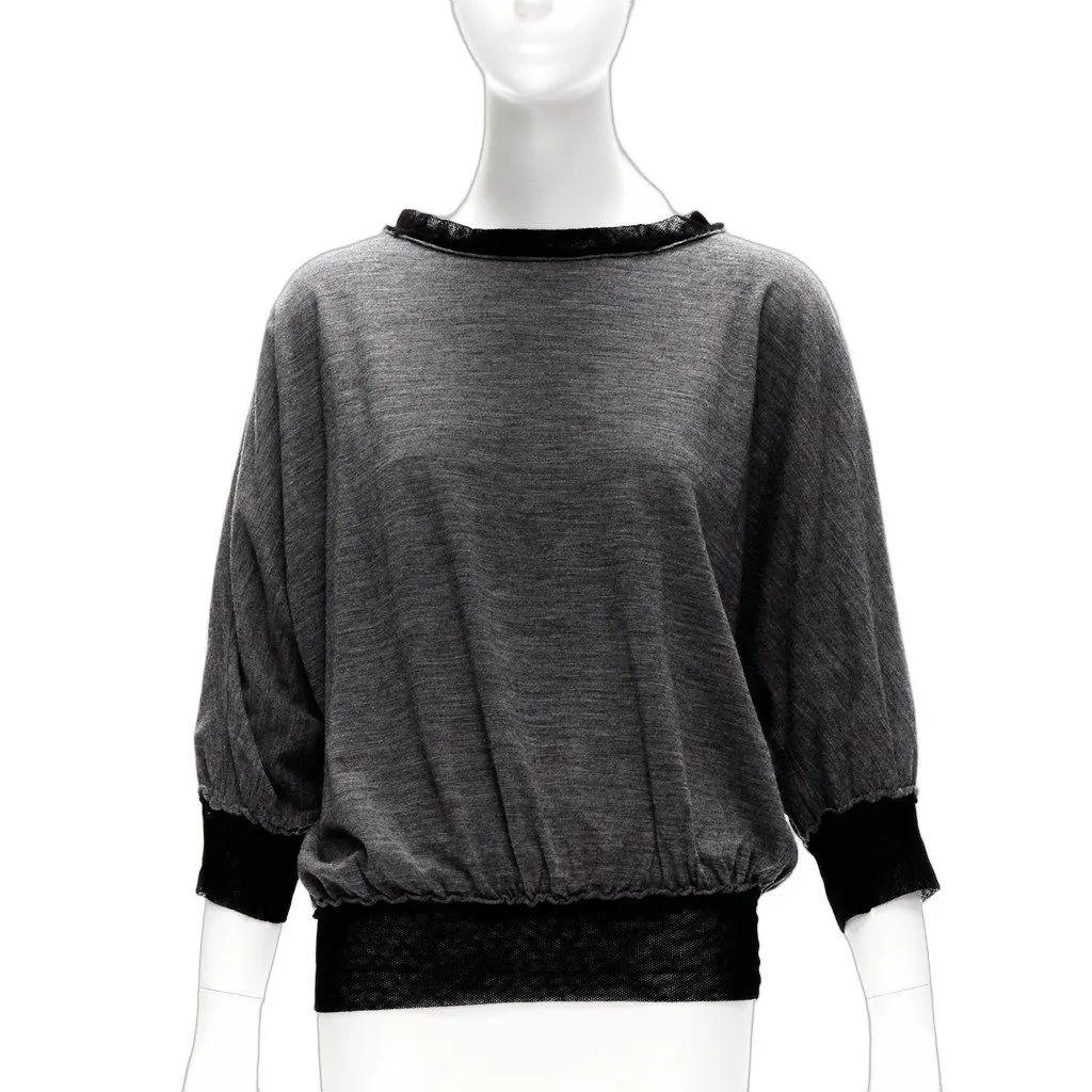 Lanvin Mesh Trim Sweater Black Wool Very good - Front View