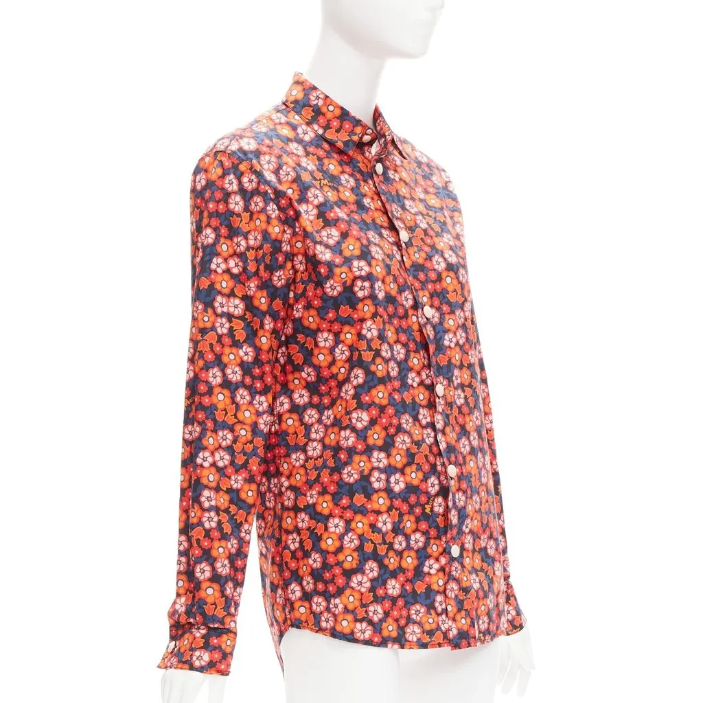 Marni Floral Sleeve Shirt Blue Cotton Never worn - Inside View