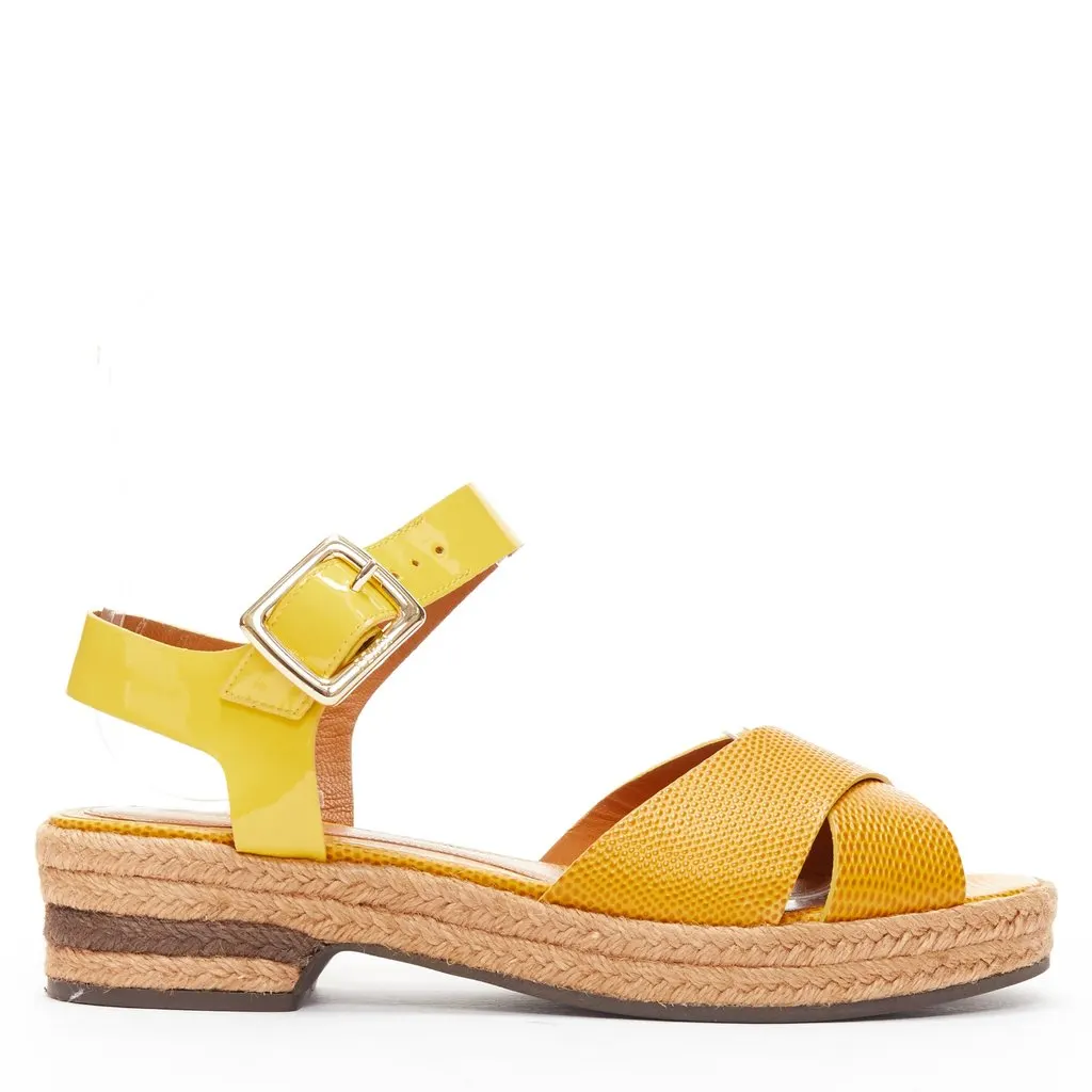 Fendi Embossed Strap Sandals Yellow Leather Very good - Front View