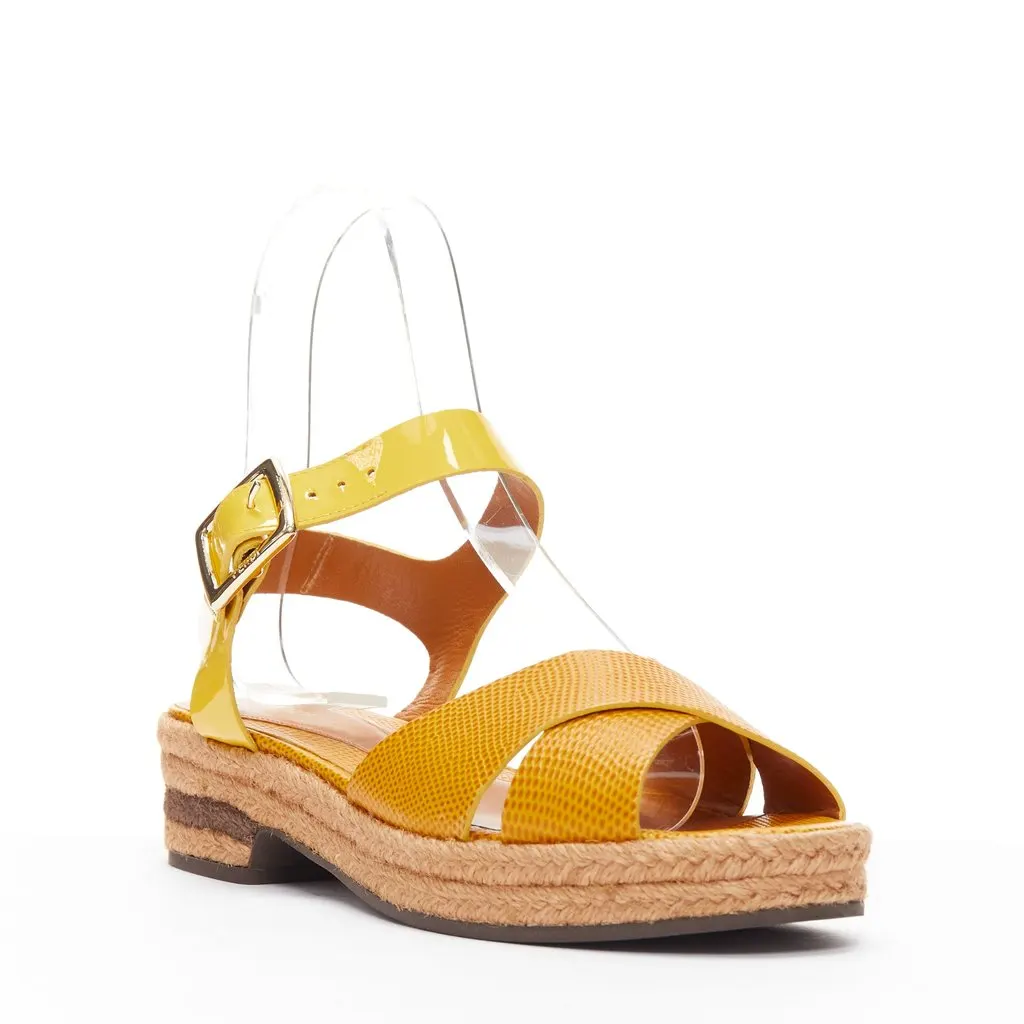 Fendi Embossed Strap Sandals Yellow Leather Very good - Back View