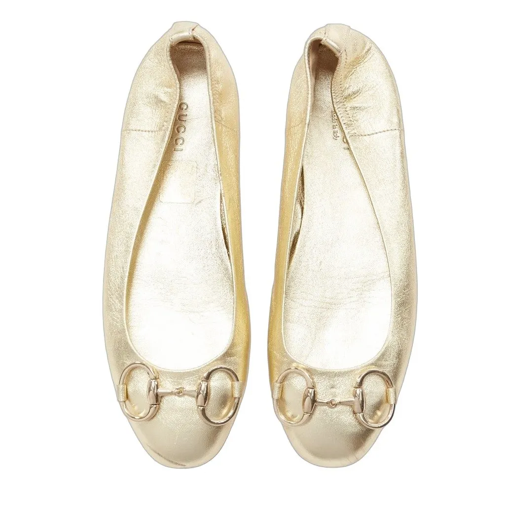 Gucci Quilted Loafer Flats Gold Leather Good - Front View