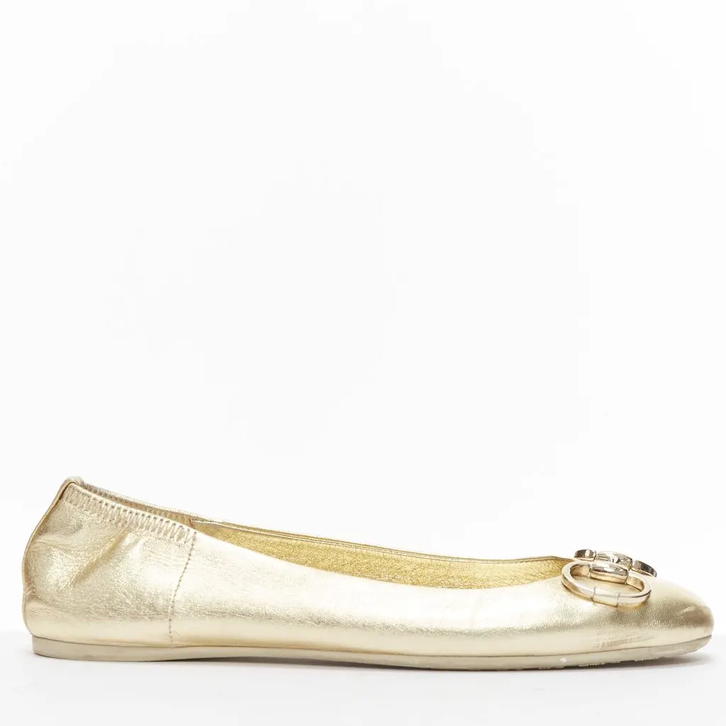 Gucci Quilted Loafer Flats Gold Leather Good - Back View