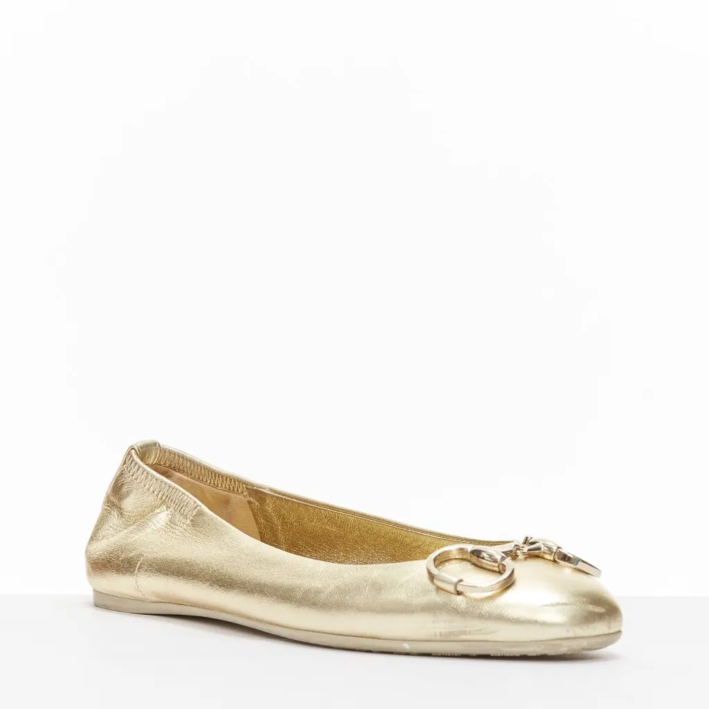 Gucci Quilted Loafer Flats Gold Leather Good - Inside View