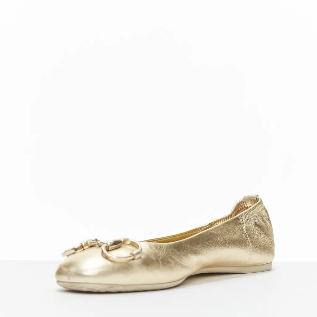 Gucci Quilted Loafer Flats Gold Leather Good - Model View