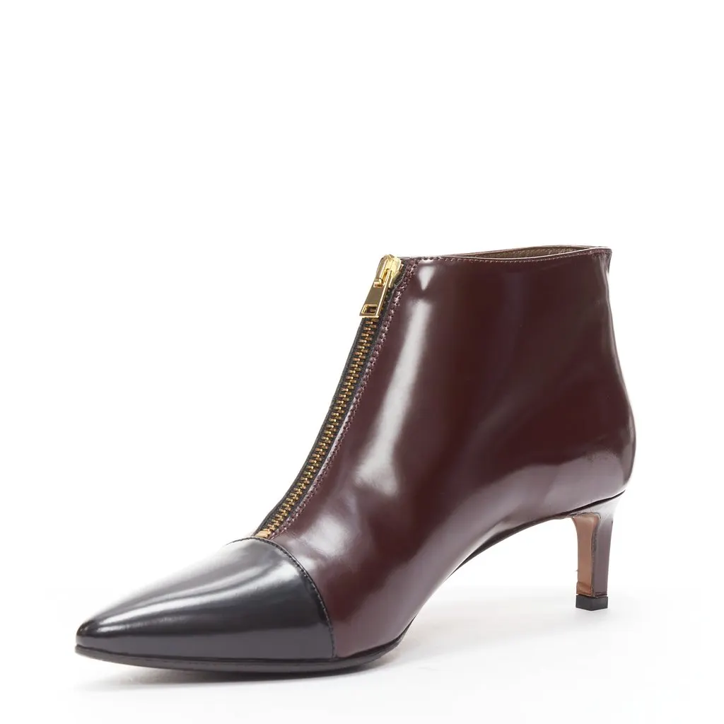 Marni Toe Cap Zip Bootie Brown Leather Very good - Model View