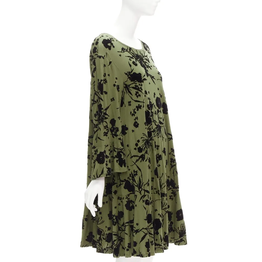 Dries Van Noten Floral Flutter Dress Green Cotton Very good - Front View