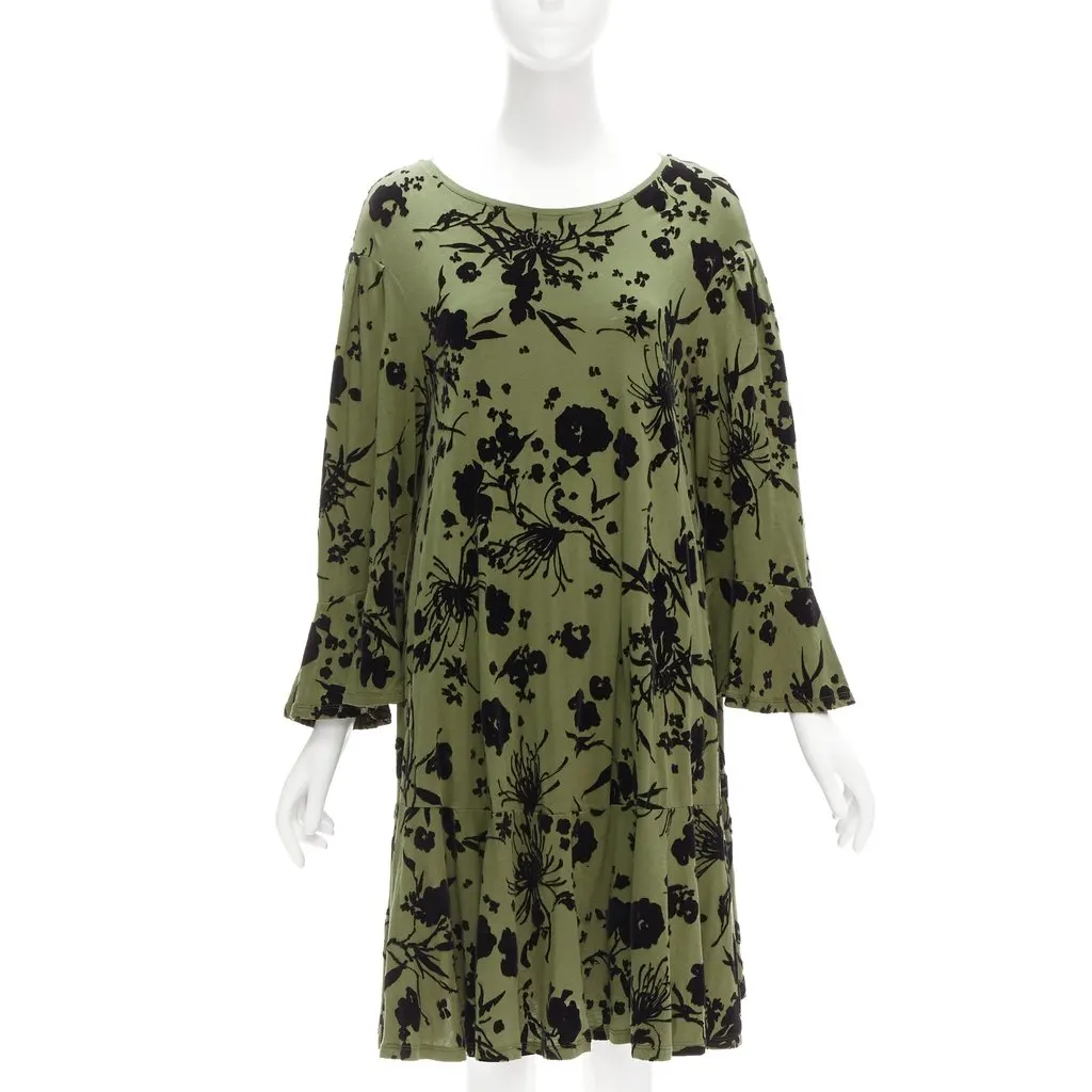 Dries Van Noten Floral Flutter Dress Green Cotton Very good - Inside View