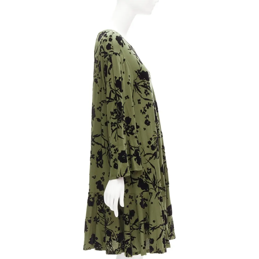 Dries Van Noten Floral Flutter Dress Green Cotton Very good - Model View